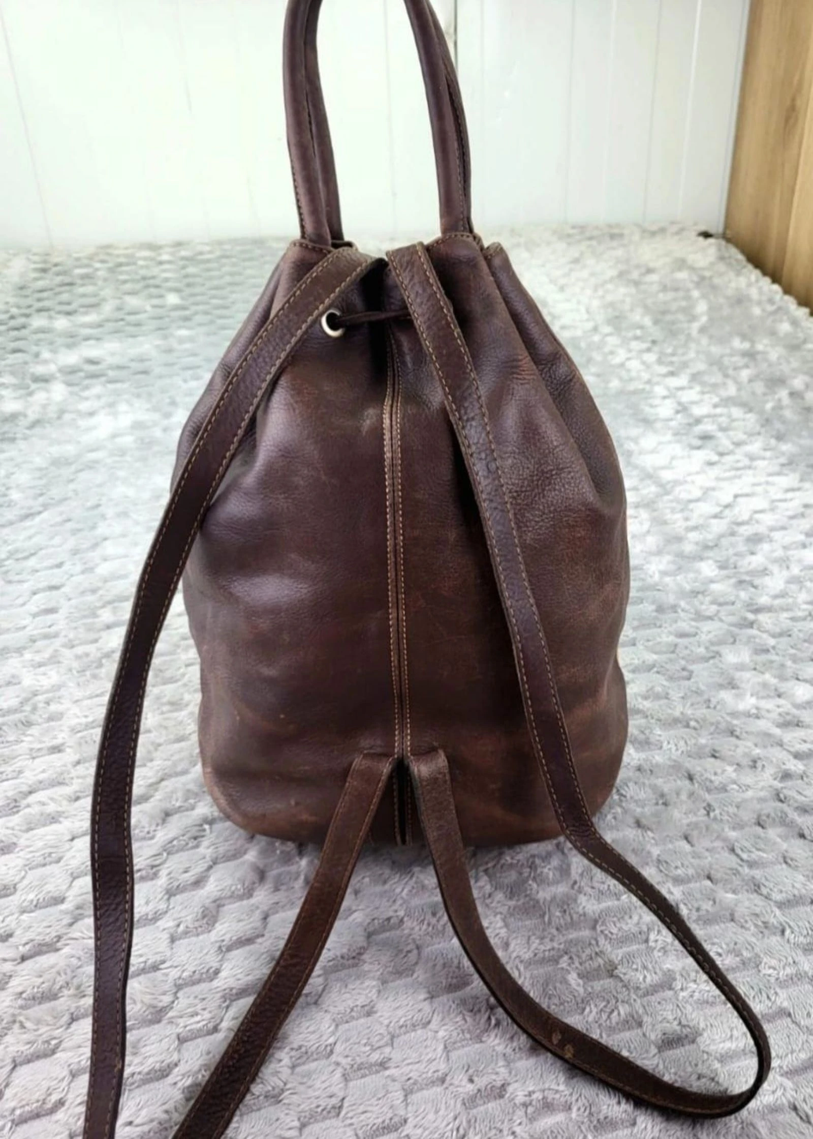 El Corte Inglés Real Leather Bucket Backpack Vintage Retro 90s – photo 11